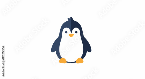 Cute cartoon penguin character standing on a white background.