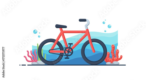 Simple flat vector illustration of a red bicycle.