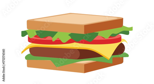 Delicious sandwich with cheese, tomato, and lettuce.