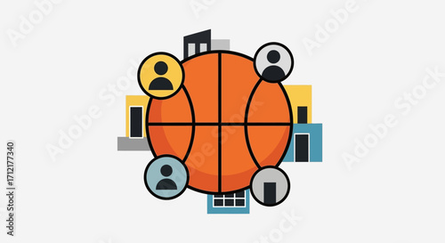 Basketball Community Connection and Teamwork Concept Illustration.