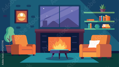 A cozy lounge area with a fireplace and big screen TV.