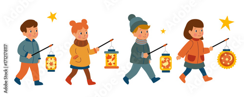 Saint Martin’s Day celebration. Children walking with lanterns