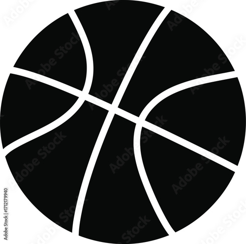 Vector illustration of a basketball in black and white, sports ball symbol