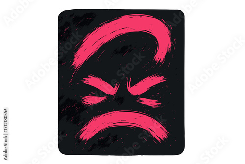 Angry face icon expressing rage, hate, and frustration. Abstract emoji with aggressive emotions. Mental health concept for depression or stress. Bad feedback, dislike symbol.