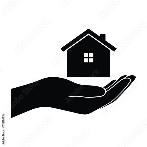 Hand holding a house isolated on white background concept for real estate, mortgage, insurance, home ownership, or property investment and protection