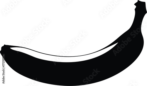 Black silhouette of a banana, tropical fruit illustration for design use