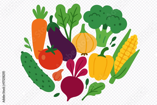 Colorful vegetable collection. Flat cartoon vector illustration of fresh, healthy food. Set of assorted organic vegetables for diet, nutrition, and grocery concepts. Isolated icons.