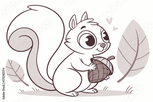 Charming minimal squirrel holding a delicious acorn perfect for autumn designs