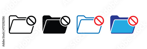 Collection of four folder icons with a prohibition symbol, representing restricted access or denied entry, isolated on white background