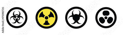Radiation sign, biohazard sign and toxic sign set vector . 