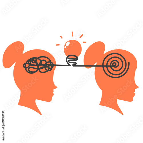 Simplifying the complex, confusion clarity or path. vector idea concept with light bulbs doodle illustration