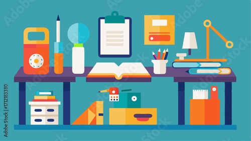 A craft station with supplies and instruction books for making various projects.