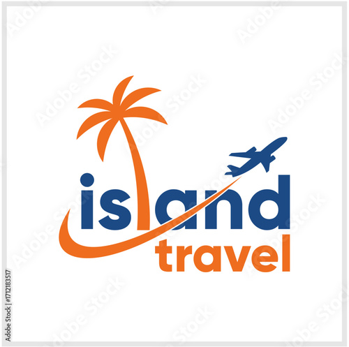 Modern and inviting logo for a travel business, combining the iconic imagery of a palm tree and an airplane to represent dreams of island escapes