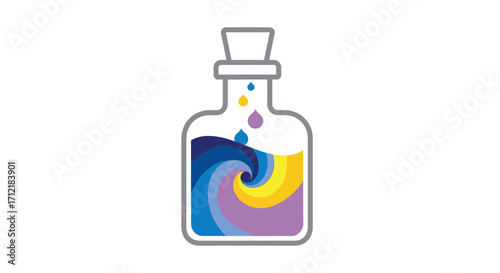 Colorful Potion Bottle with Swirling Liquid, Fantasy Elixir Illustration.