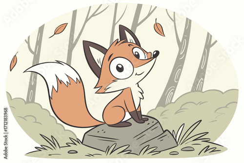 Cute tiny fox sitting with a curled tail in a playful pose
