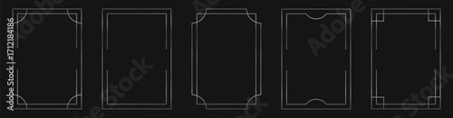 Collection of elegant, minimalist frames in a silver Art Deco style. Set features simple, rectangular line art borders with various geometric corner details