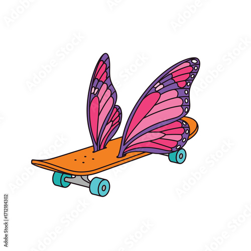 Whimsical Skateboard with Butterfly Wings - A Symbol of Freedom and Transformation