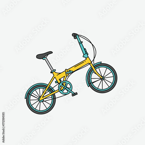Compact Yellow Bicycle Illustration with Blue Accents on White Background