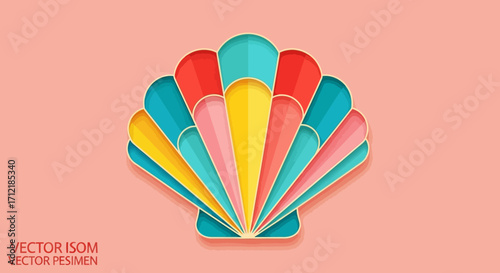 Vibrant multicolored scallop seashell graphic design element.