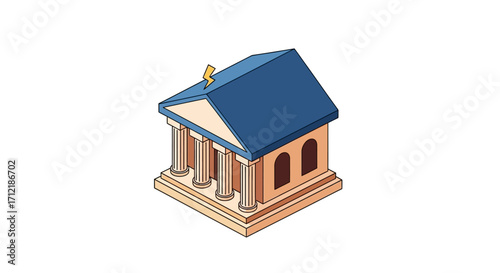 Isometric bank building with classical columns vector illustration.
