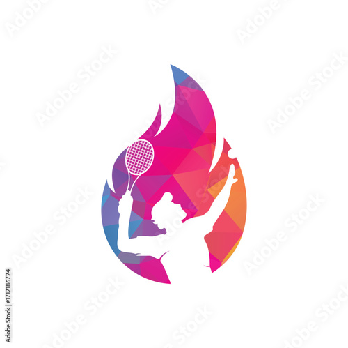 Fire and tennis player logo icon design template. 
