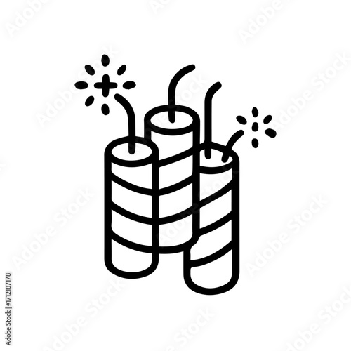 Line icon firecrackers vector on a white background Vector icon on a white background