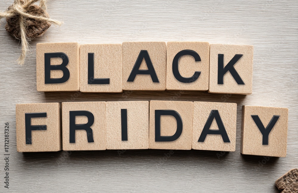 Fototapeta premium Black friday spelled out using wooden blocks on table