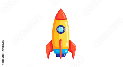 Cartoon Rocket Ship Ready for Launch with Red and Yellow Design.