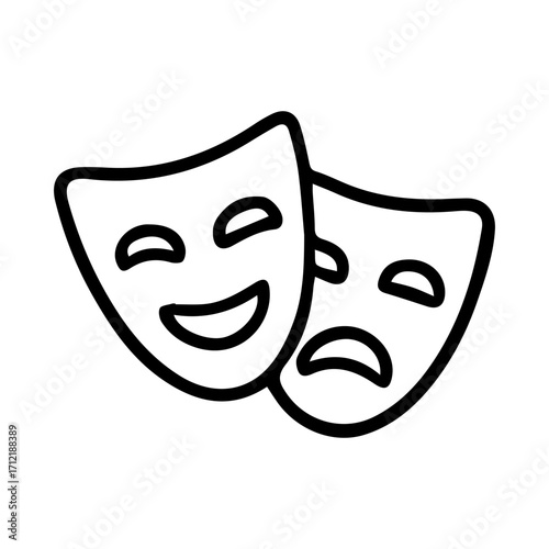 Line icon comedy and tragedy masks vector on a white background Vector icon on a white background
