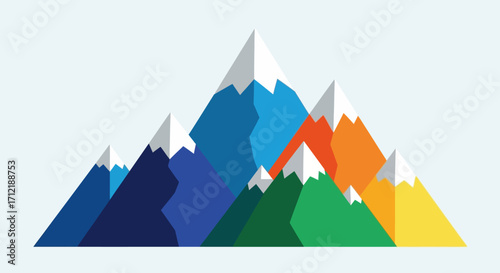 Colorful geometric mountain range with snowy peaks vector illustration.