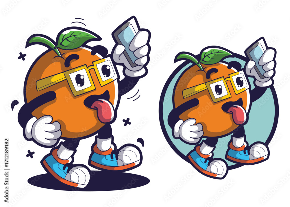 Naklejka premium Orange fruit cartoon character