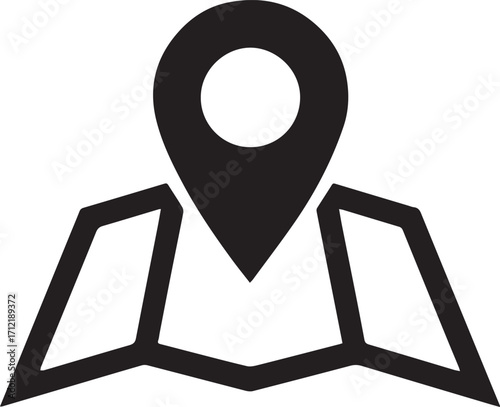 Location pin icon on folded map symbolizing navigation travel destination finding and geo-location services for mobile apps