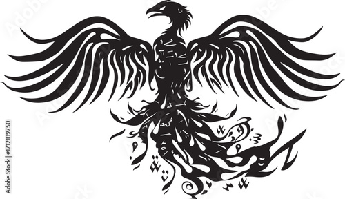 Majestic phoenix rises with ornate wings and fiery tail