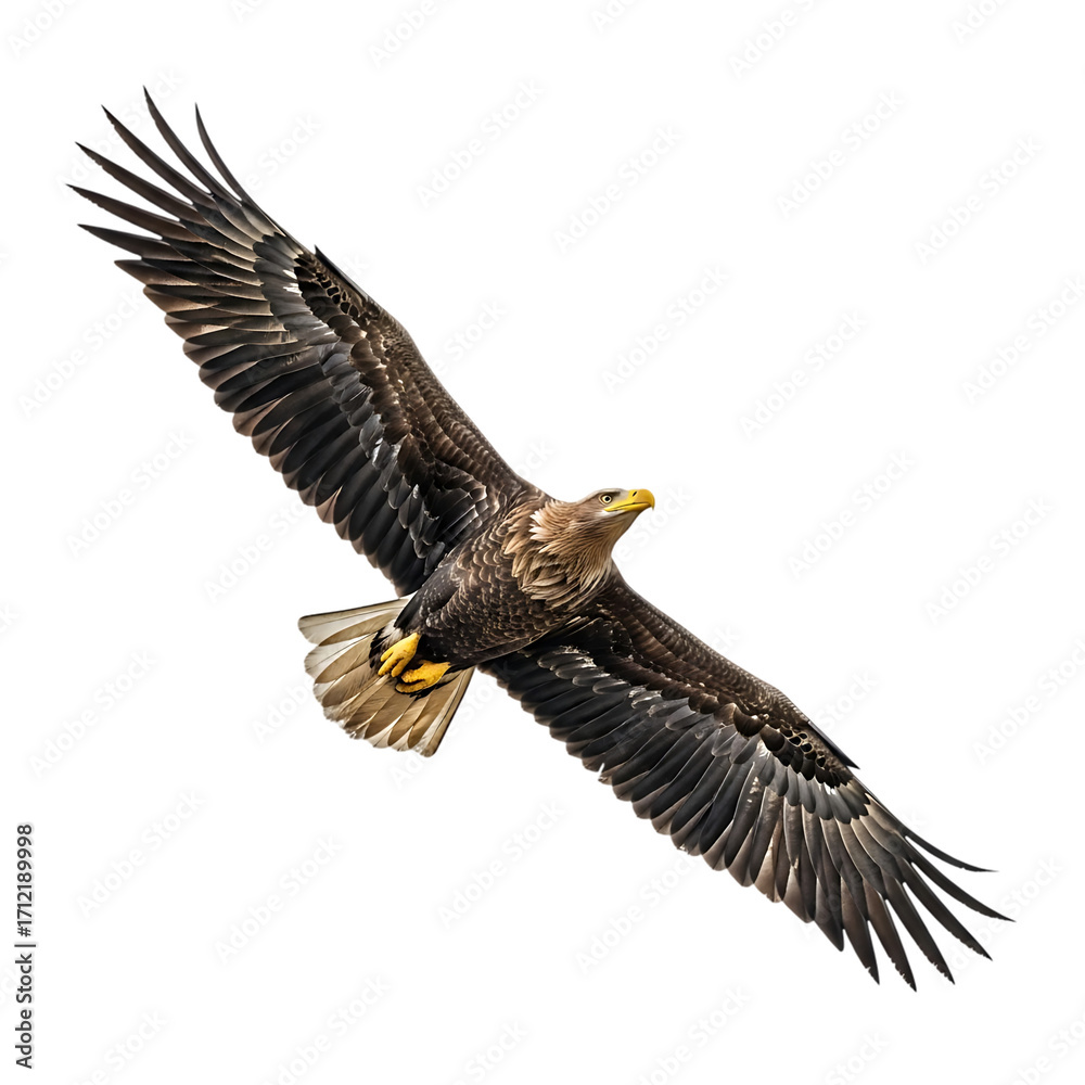 Naklejka premium Majestic White-tailed Eagle in Flight, Isolated on Black Background