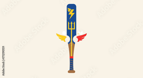 Baseball Bat with Wings and Trident Design.
