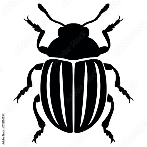 Bold black silhouette of a potato beetle isolated on white background
