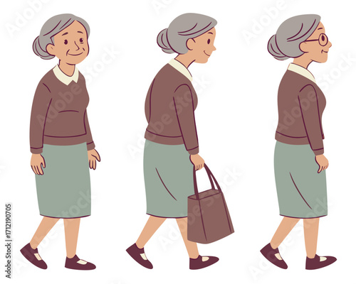 elderly woman character constructor for animation front side and back view set body parts postures poses collection vector illustration 41294064 1