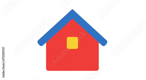 Simple colorful house icon with a blue roof and yellow window.