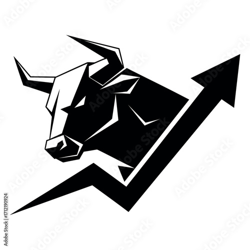 Stylized bull head financial optimism banner isolated on white background