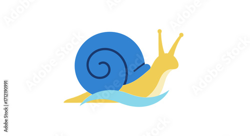 Colorful cartoon snail with a blue spiral shell.