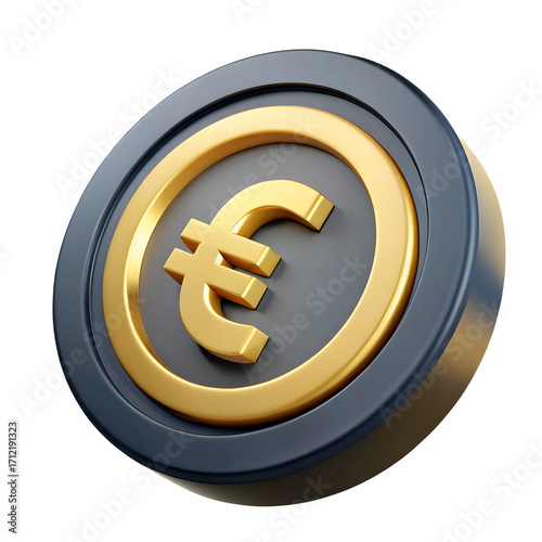 3D coin featuring a golden euro symbol, symbolizing European currency, international trade, and financial growth..
