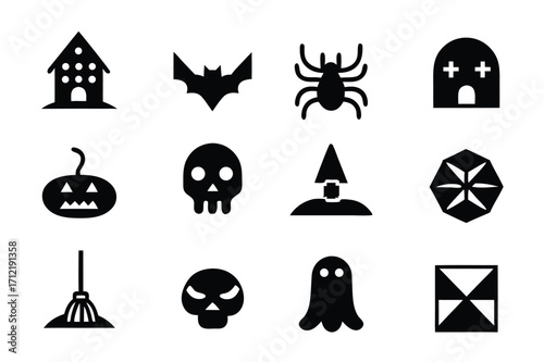 Collection of Halloween icons set silhouette vector art illustration. Halloween icons set – flat, spooky and festive designs for seasonal fun