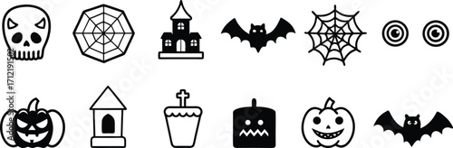 Collection of Halloween icons set silhouette vector art illustration. Halloween icons set – flat, spooky and festive designs for seasonal fun