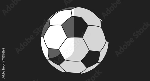 Soccer ball illustration with black and white pentagons and hexagons.