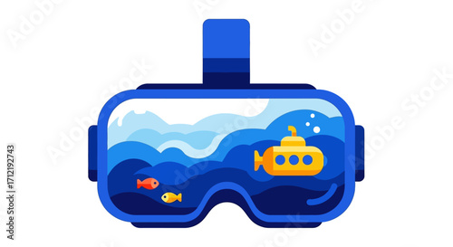 Virtual Reality Headset Simulating an Underwater Submarine Adventure.