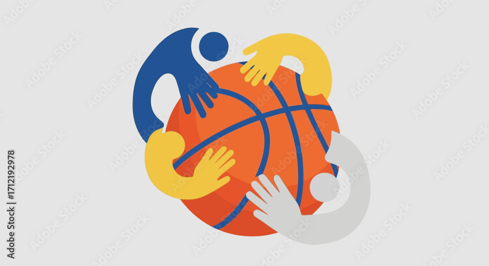 Fototapeta premium Diverse hands holding a basketball symbolizing teamwork and unity.