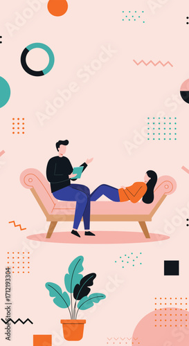 A psychotherapist is treating his patient, vector illustration