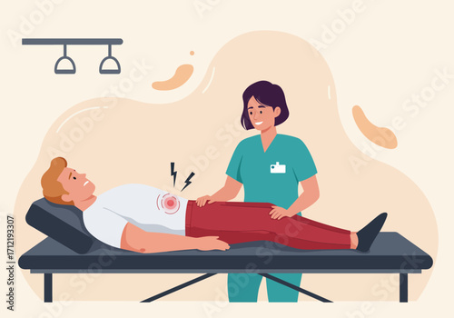 Vector illustration someone asked for help from a physical therapist because they had problems with their body.