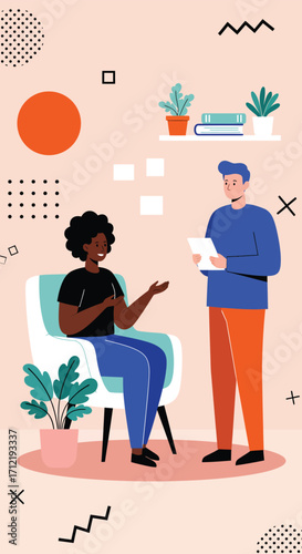A psychotherapist is treating his patient, vector illustration