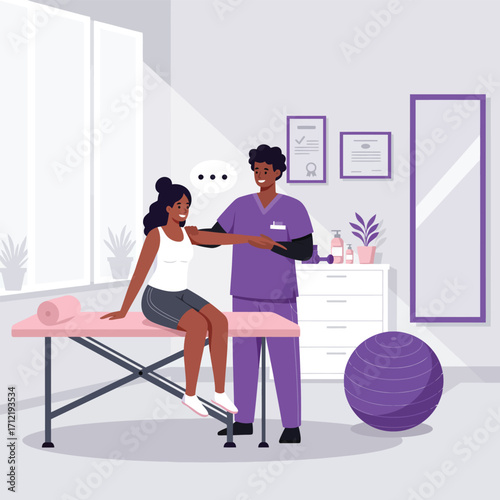 Vector illustration physical therapist and female patient
